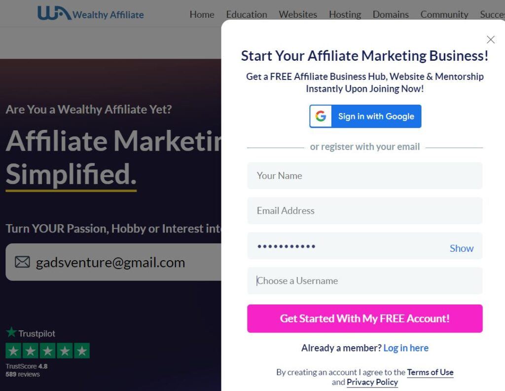 Wealthy Affiliate Signup